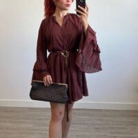 Vestido Borgoña Fluido Mangas Campana