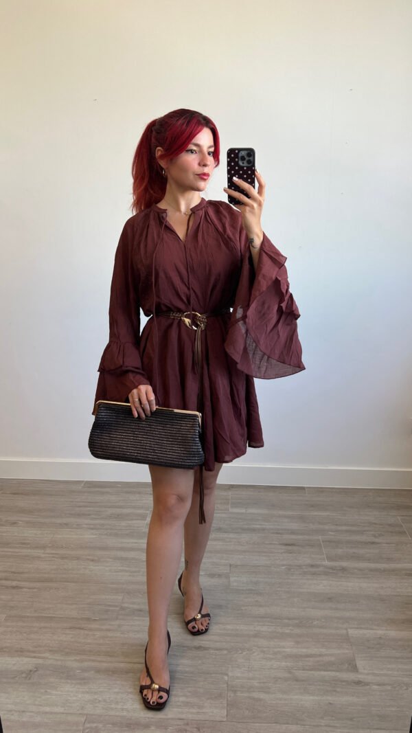 Vestido Borgoña Fluido Mangas Campana