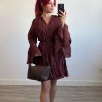 Vestido Borgoña Fluido Mangas Campana