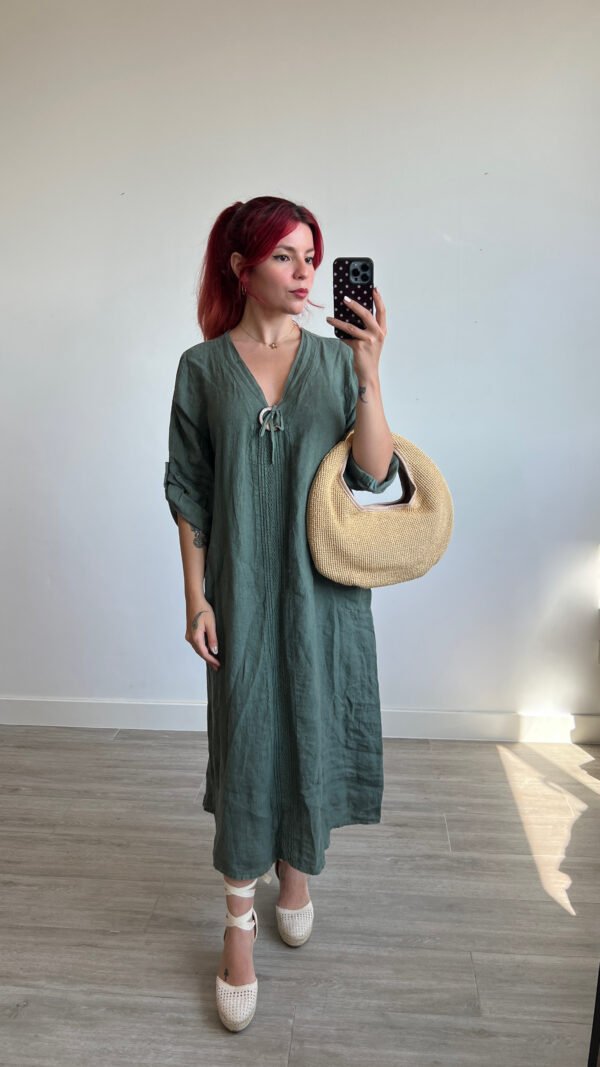 Vestido Largo Cuello V Mangas 3/4