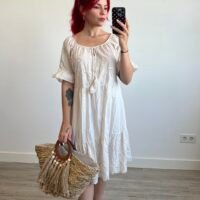 Vestido Tira Bordada con Mangas
